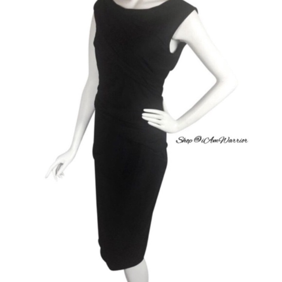 Diane von Furstenberg black ruched sleeveless wool midi-dress *shop@iamwarrior - Picture 6 of 10